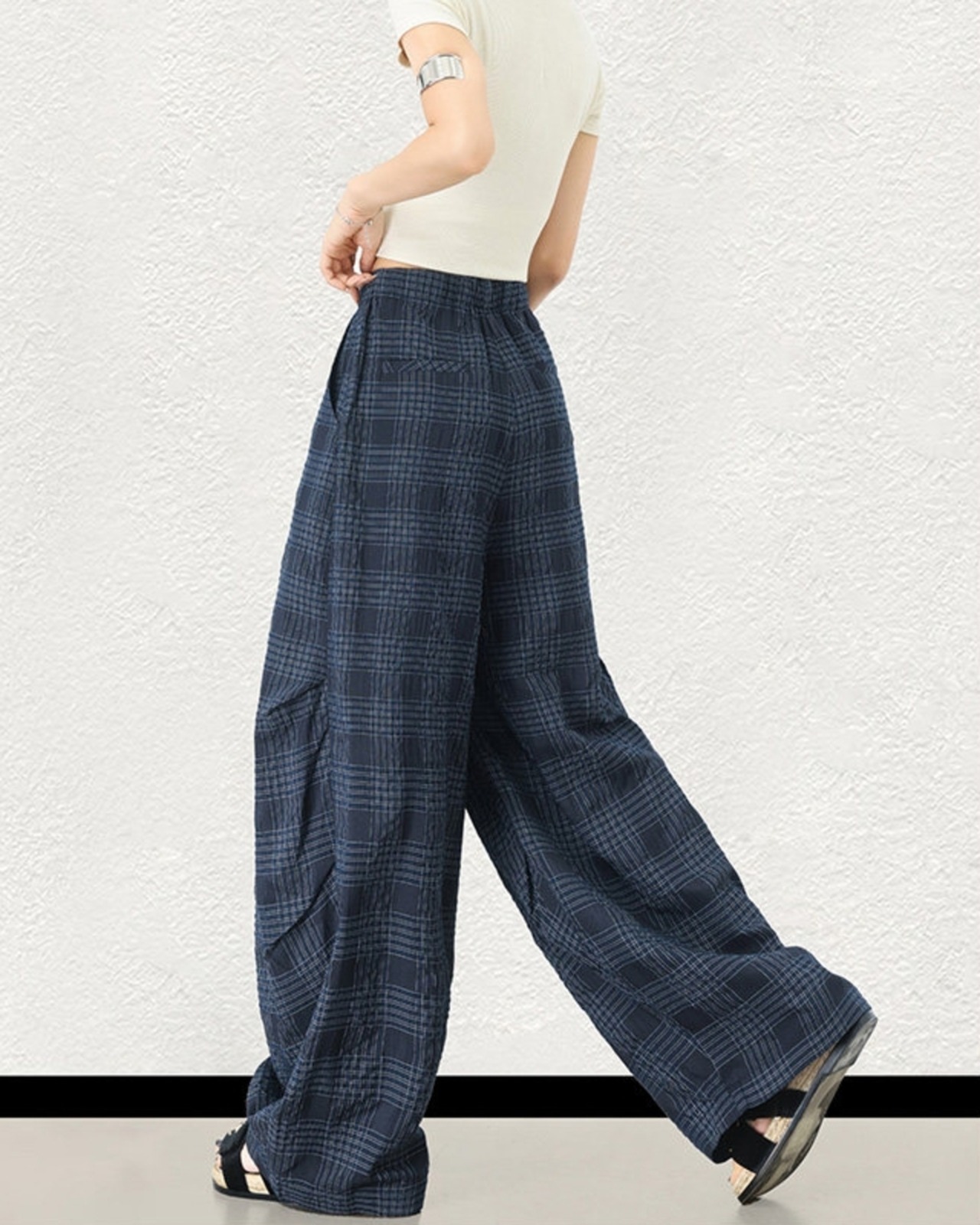 チェック柄ギャザーワイドパンツ A1052 - 13