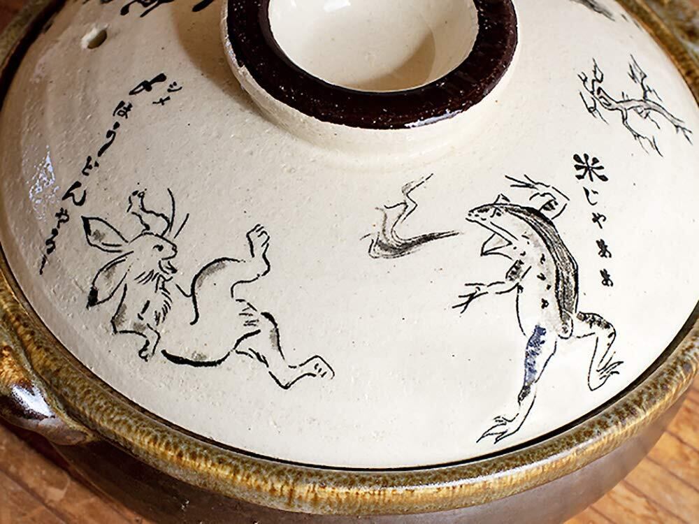 佐治陶器 萬古焼 土鍋 6号 鳥獣戯画 日本製 24-801 ホワイト 900ml