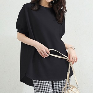 ワッフル Tシャツ 半袖 レディース 春夏 韓国 トップス カットソー パフスリーブ ゆったり オーバーサイズ サーマル プルオーバー 裾ラウンド 体型カバー 無地 クルーネック チュニック [LS-CGT114]