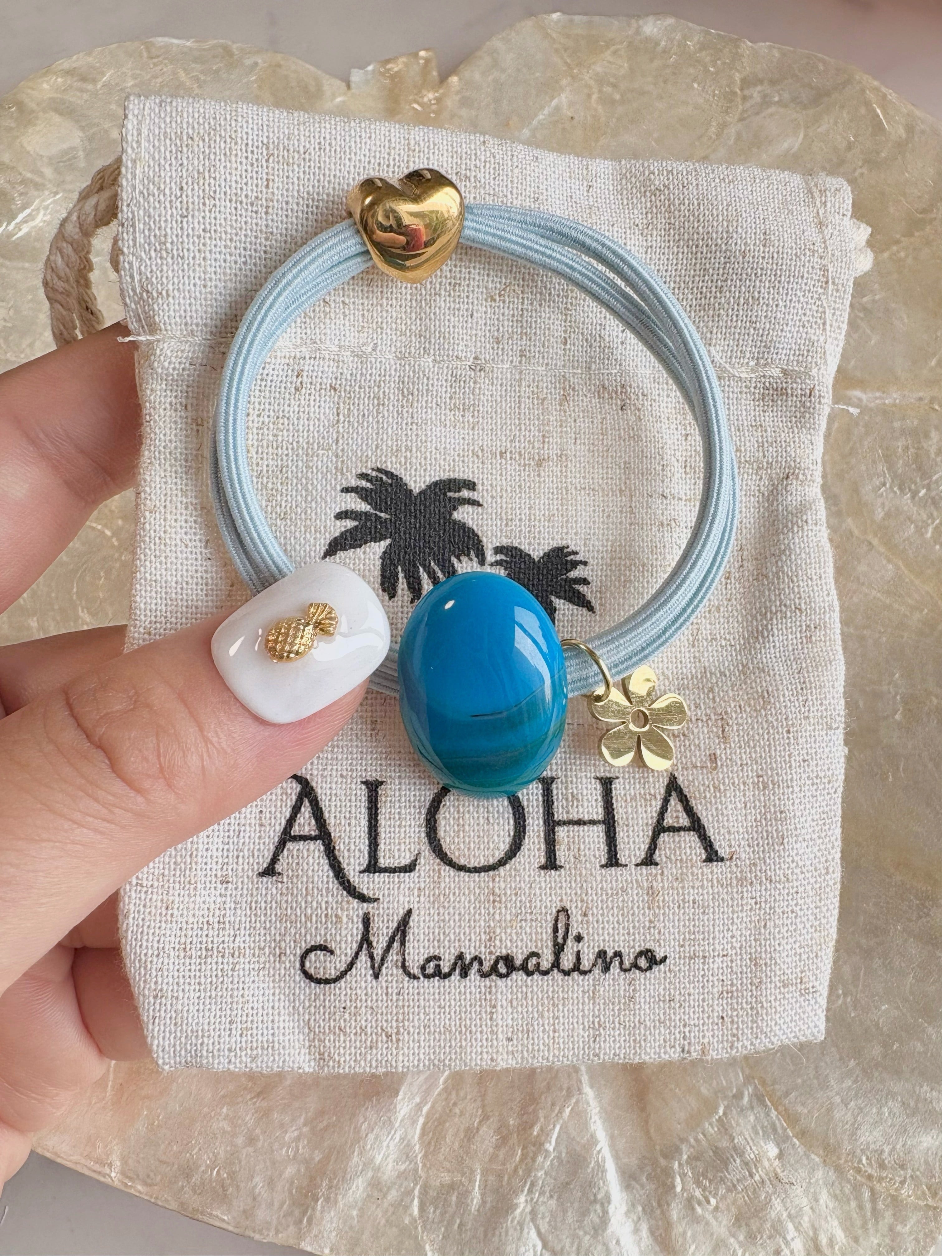 Ocean Blue Banded Agate hair accessory(オーシャンブルーバンデット