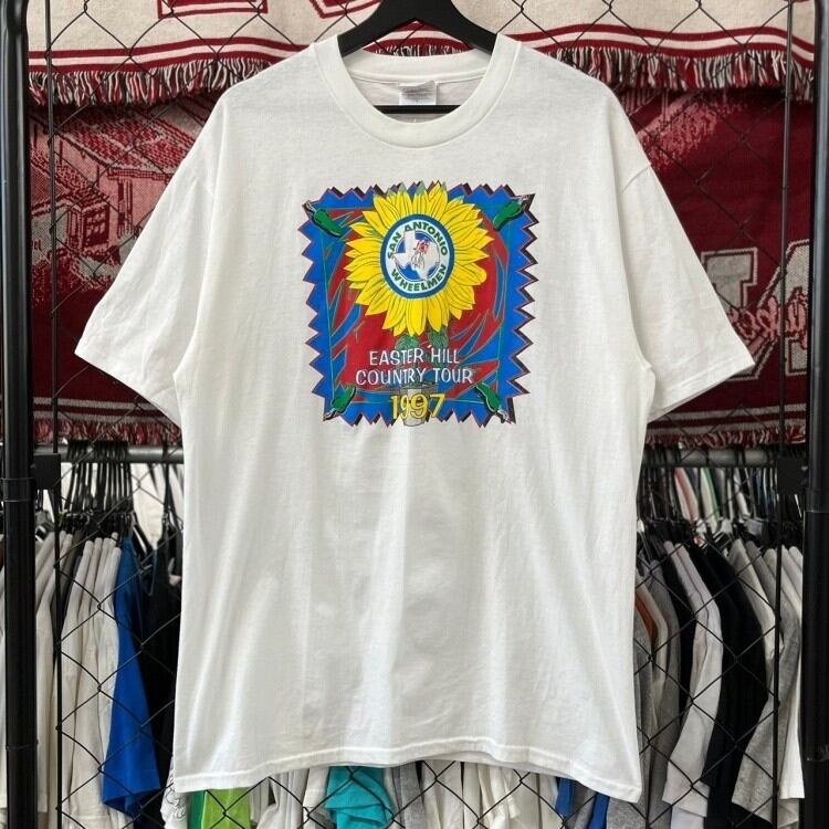 90s USA製 カスタムメイド ひまわり アート プリント Tシャツ L 花トップス