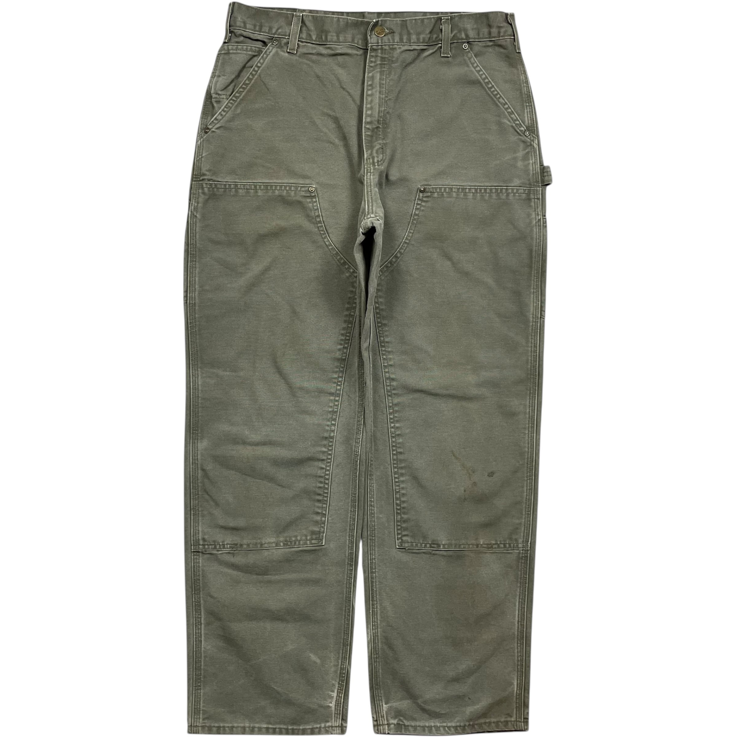 《実寸 W35 L31》 Carhartt カーハート ペインターパンツ ワークパンツ ダブルニー フェード ワンポイントロゴ モスグリーン no.9848