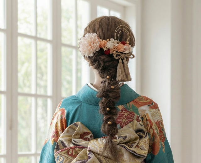 杜若kakIthubata髪飾り　ｼﾞｭﾘｱオレンジ　髪飾り　ウェディング　袴　振袖　成人式　ヘアドレス　ヘアパーツ　プリザーブドフラワー　ドライフラワーフラワー