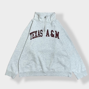 【ZOOZATZ】カレッジ テキサス TEXAS A&M大学 ハーフジップ スウェット アーチロゴ 刺繍ロゴ プルオーバー グレー XL ビッグシルエット US古着