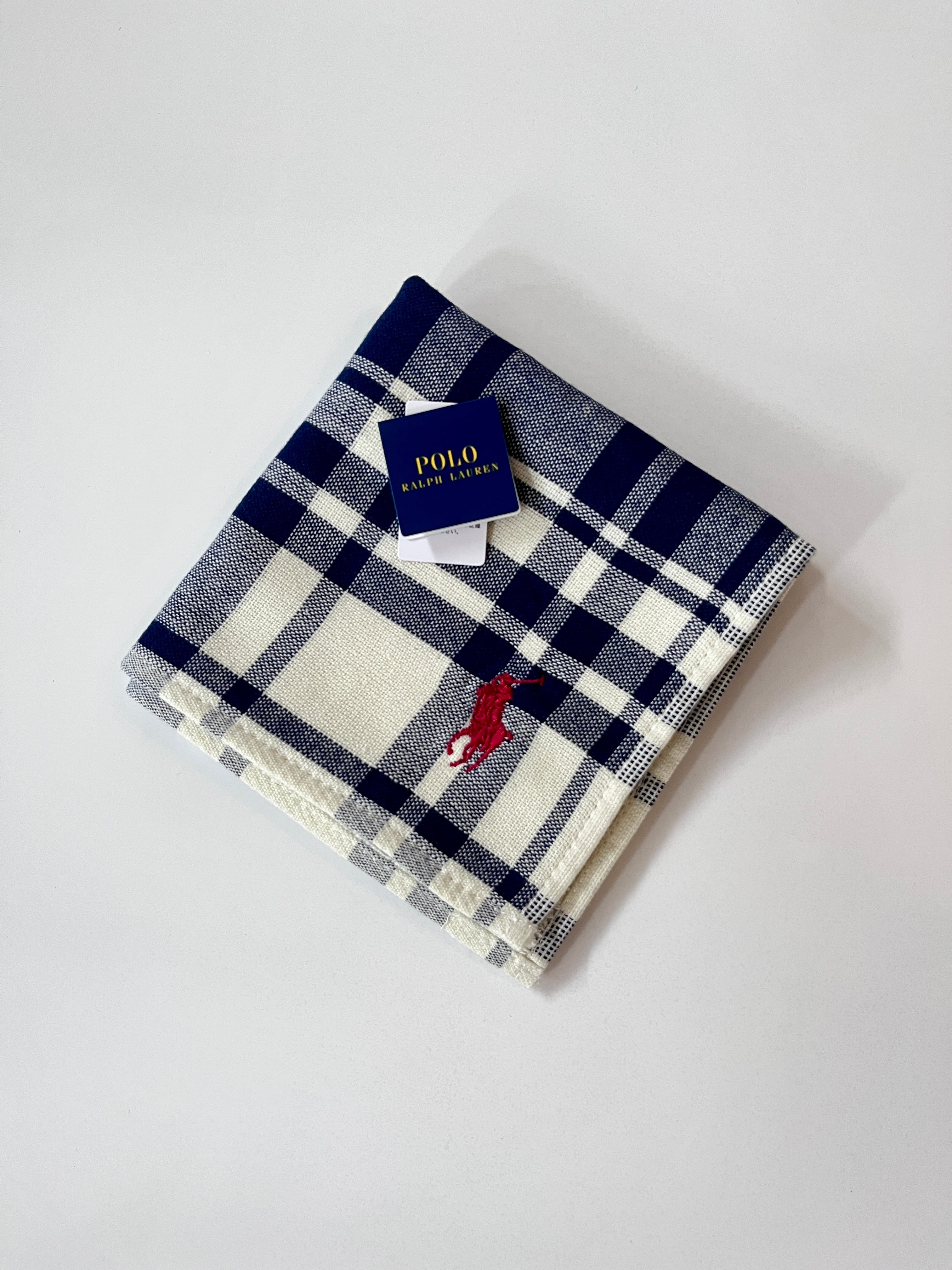 ポロラルフローレン POLO RALPH LAUREN チェック柄 タオルハンカチ|ネイビー×ホワイト|25 x 25 | 新品未使用