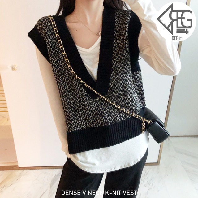 【REGIT】DENSE V NECK K-NIT VEST 韓国服 トップス ニットベスト プールオーバー 春 Vネック 10代 20代 30代 着回し 着映え プチプラ ネット通販 TON007