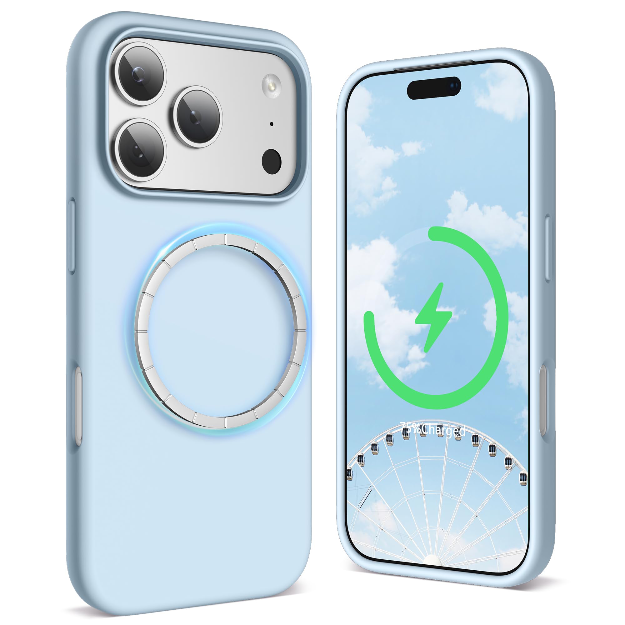 SURPHY iPhone 18 Pro/17 Pro 用ケース シリコン MagSafe対応 6.3インチ対応 スマホケース iPhone 18 Pro/17 Pro マグネット搭載 アイフォン18/17 プロ用ソフトカバー(クラウドブルー)