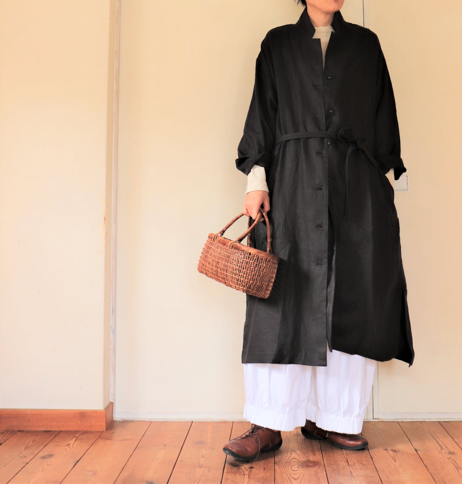 ogg labo 小花刺繍リネン コート-