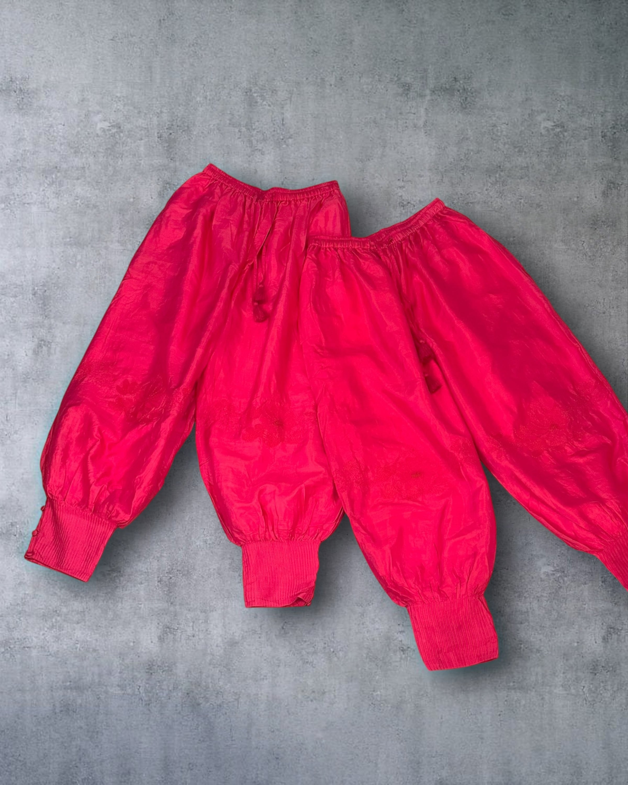 BUNON　Khadi Silk Special Collaboration with Ms,Yoko Omori　Embroidery Hem Pintuck Pants（Red）
