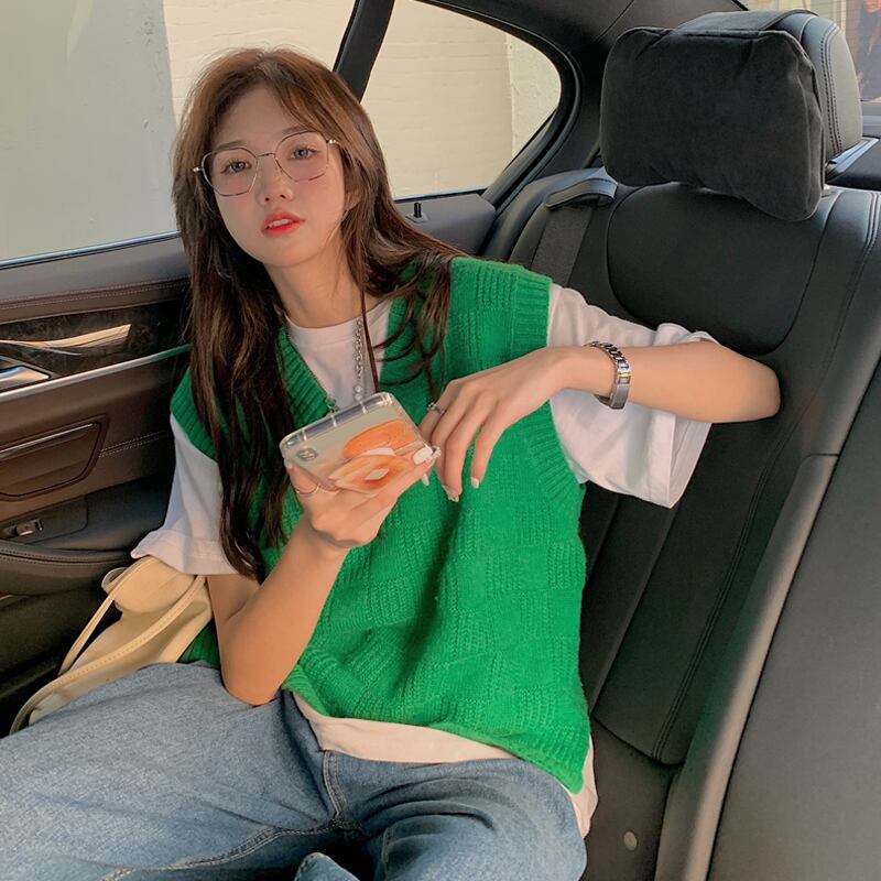 グリーンVネックニットスプリングオータムセーター レッドスタンダード レトロ 春物 秋物 試着室71960530604