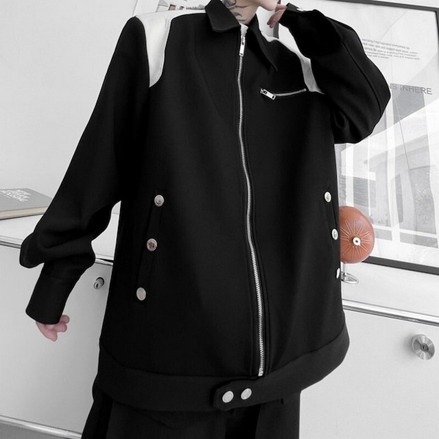 zipper design contrast casual jacket（ジッパーデザインコントラストカジュアルジャケット）-b1220