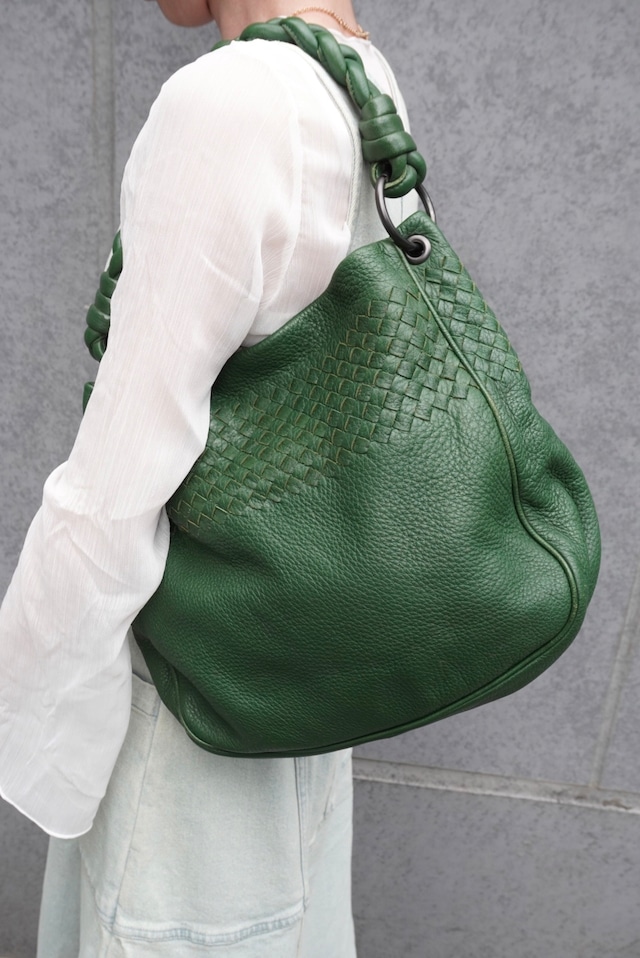 Bottega Veneta ボッテガ・ヴェネタ ショルダーバッグ グリーン レザー イントレチャート vintage ヴィンテージ オールド bt6kue