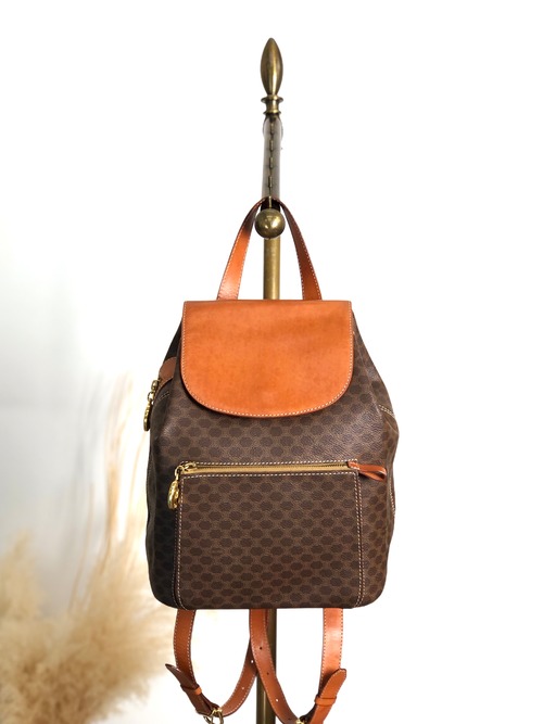 CELINE セリーヌ バックパック ブラウン マカダム PVC フラップ vintage ヴィンテージ オールド mesz66