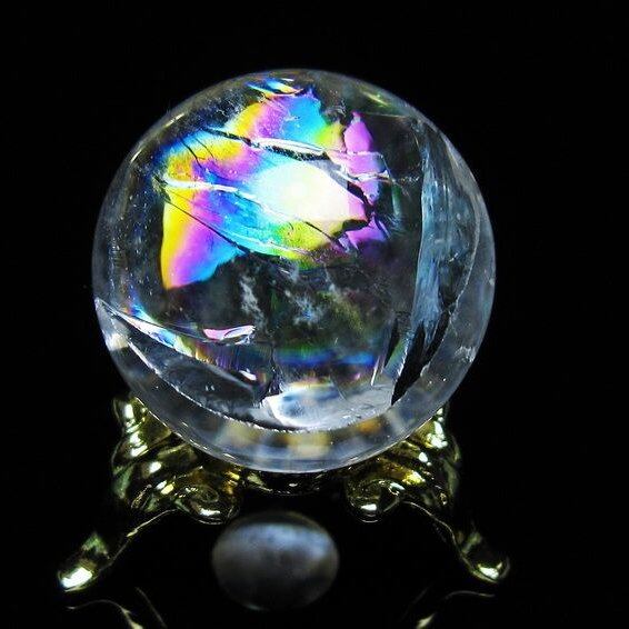 アイリスクォーツ 水晶 丸玉 虹入り 26mm スフィア 置物 水晶玉 一点物 141-7056