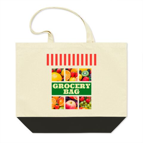 grocery bag - 2 / 配色トートバッグ Lサイズ - ナチュラル/ブラック