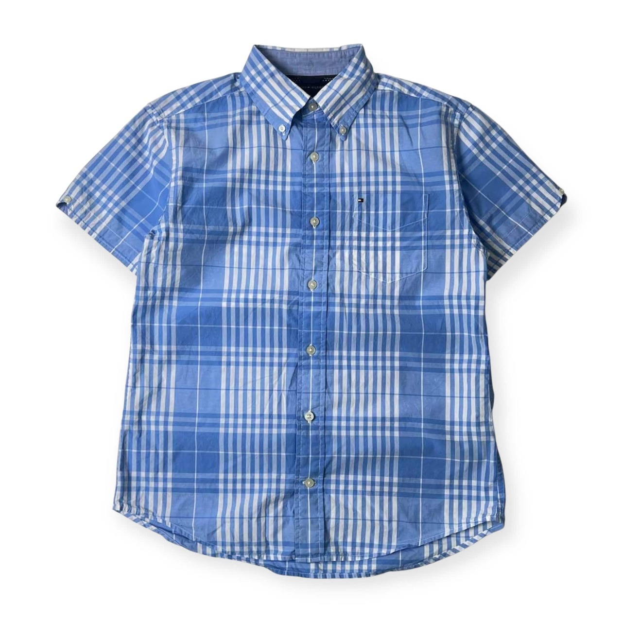 TOMMY HILFIGER トミーヒルフィガー チェック BD ボタンダウン 半袖シャツ S/P/ブルー メンズ