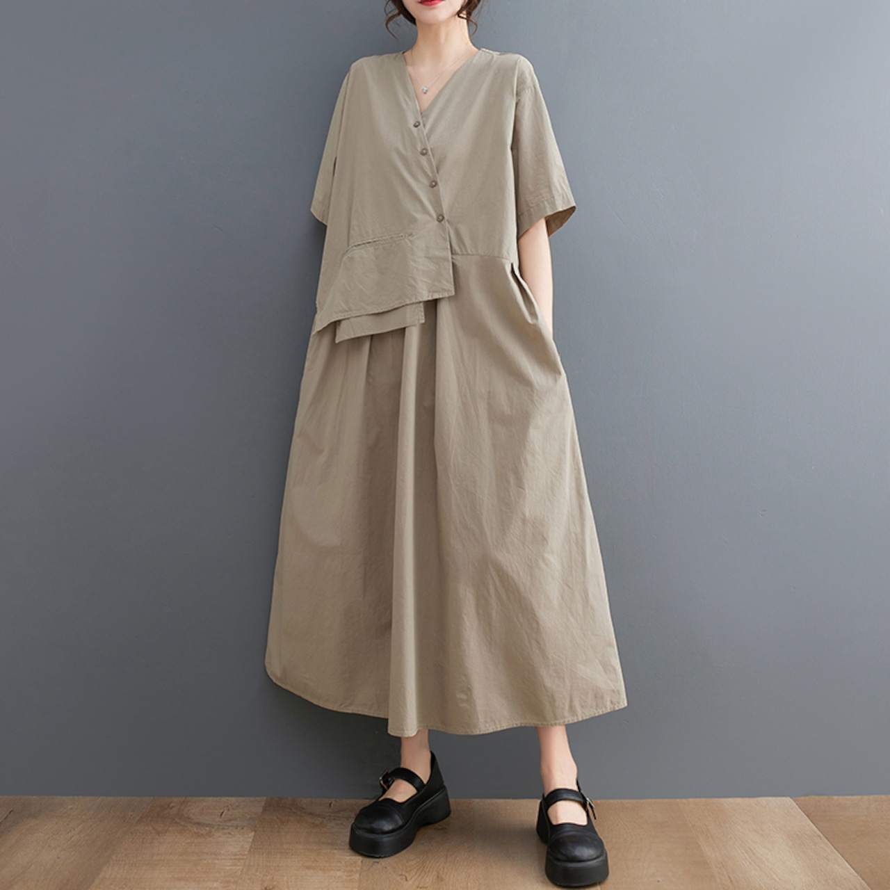 アシンメントリー ルーズ シャツワンピース 30024