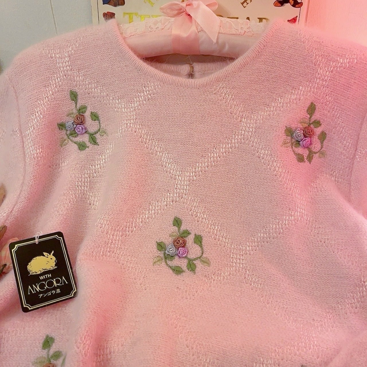 baby pink rose angora knit sweater