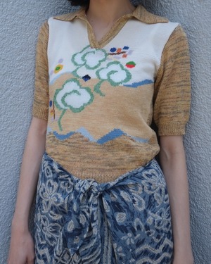 vintage pale orange knit s/s tops