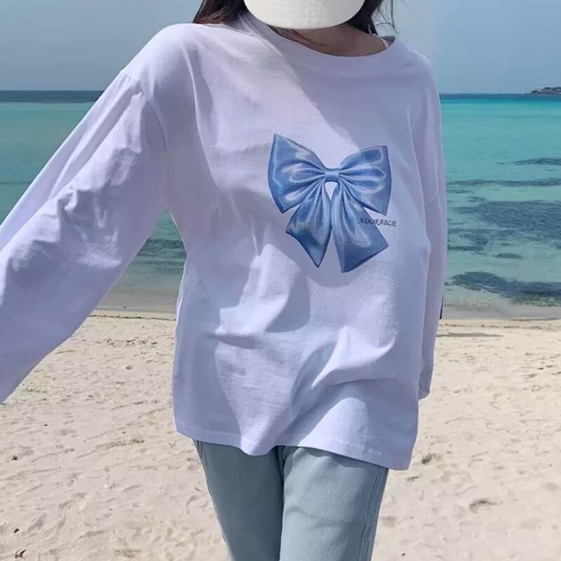 Ribbon print long sleeve tops RW0885