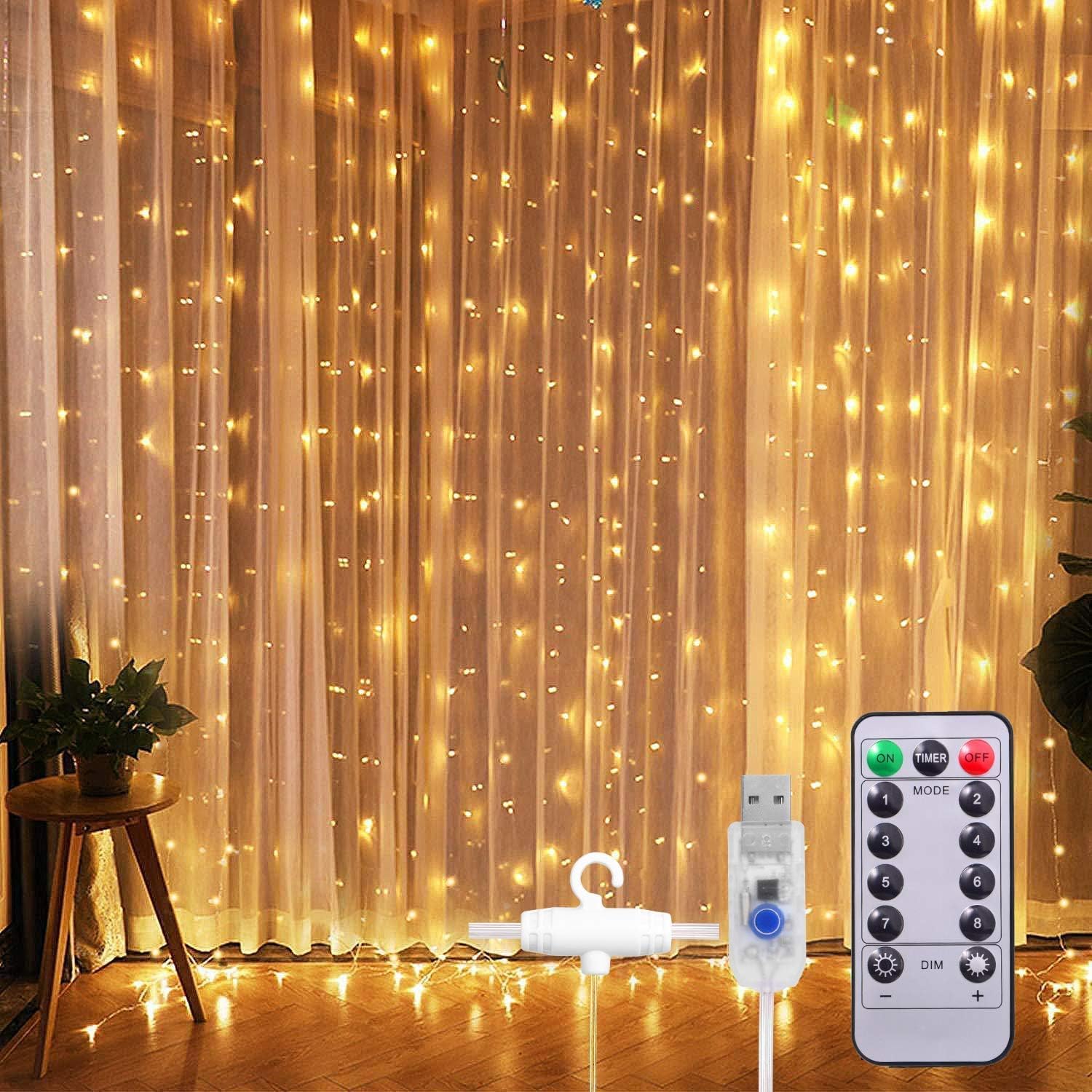 【数量限り】LED カーテンライト ジュエリーライト フェアリーライト イルミネーション カーテン 3m*3m 300led電球 USB給電式 8 点滅パターン 室内 遠くからでもカンタン操作 ストリングス リモコン操作 カーテン飾りライト スピード変化 タイマー機能 IP68防水 屋外 人気 キレイ クリスマス/新年/結婚式/誕生日/祝日/パーティー/学園祭/庭/広場/街路樹装飾