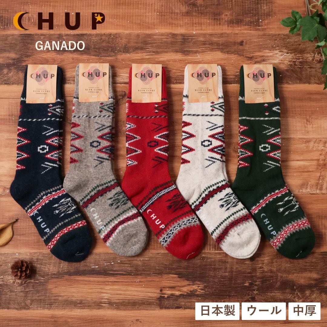 ハイソックス レディース メンズ 男子 柄 おしゃれ 秋 冬 暖かい 靴下 ブランド 中厚 かわいい 可愛い ウール 上質 メリノウール 日本製 プレゼント S 23-25 M 25-27.5 GLEN CLYDE グレンクライド CHUP チュプ GANADO Ll126