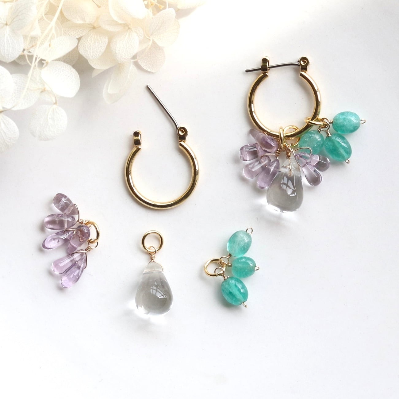 8Way◇ 天然石で着せ替え フープピアス チタンポスト アレルギー対応