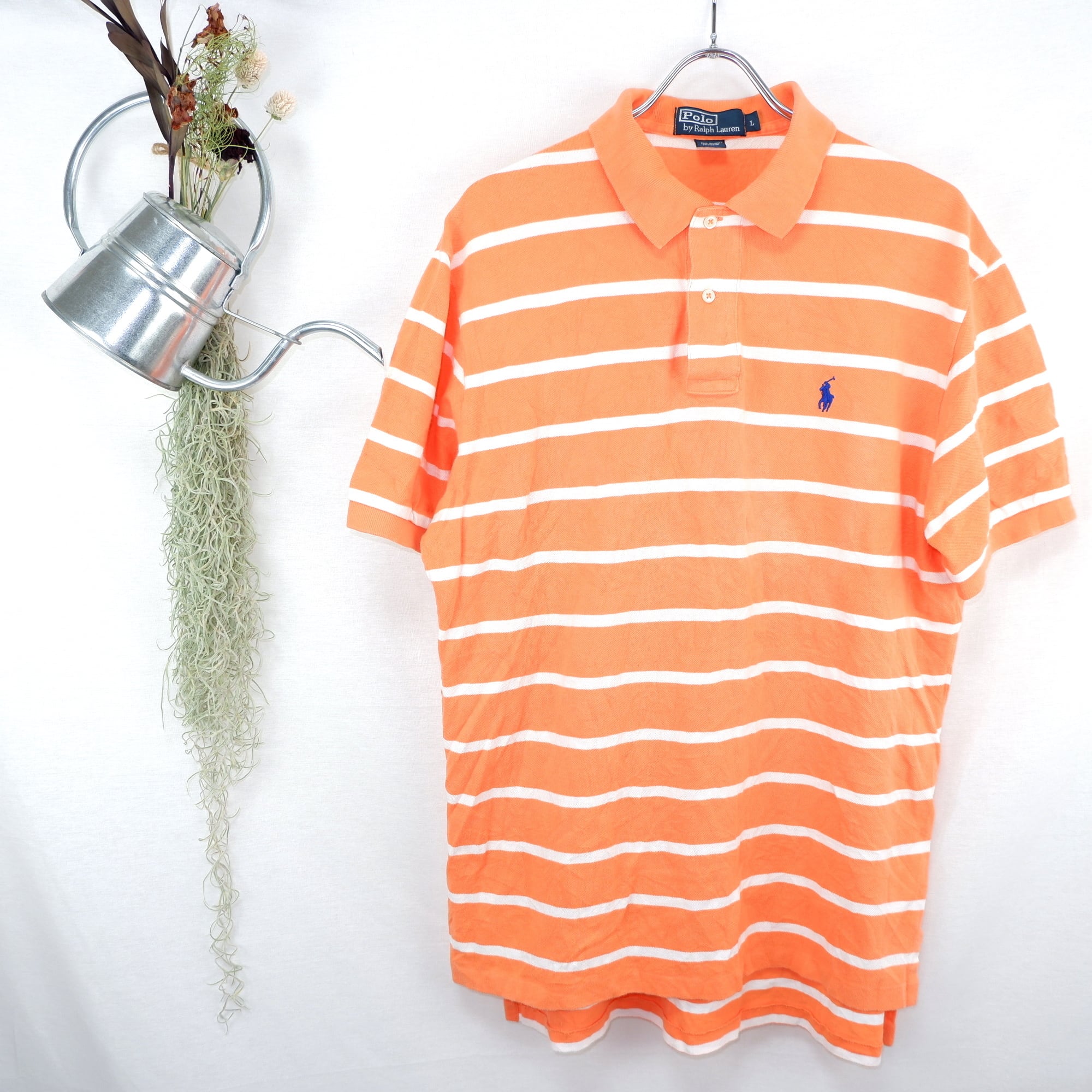 [XL] Polo Ralph Lauren Horizontal Stripes Orange Polo-shirt | ポロ ラルフローレン  ボーダー オレンジ ポロシャツ | きれいめや90sのメンズ古着専門店jo-Ro powered by BASE