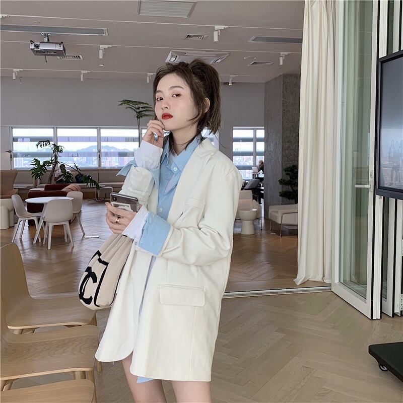 カジュアルホワイト薄手ジャケット オータムルーズ ロング 秋物 モンロー22242211374