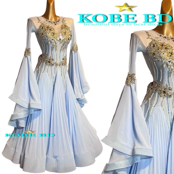 【社交ダンスドレスショップKOBE BDオリジナル】スタンダードドレス(薄い青系)【商品番号AIー 23831 】ワルツ スロー クイックステップ ウィンナーワルツ セグエ 競技会