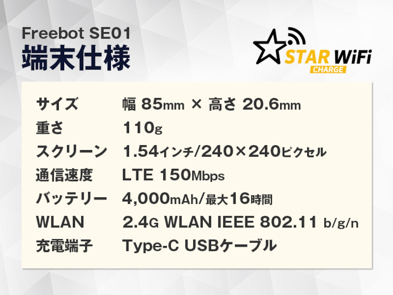 【10GBチャージ】STARチャージWi-Fi端末 FREEBOT Model SE01