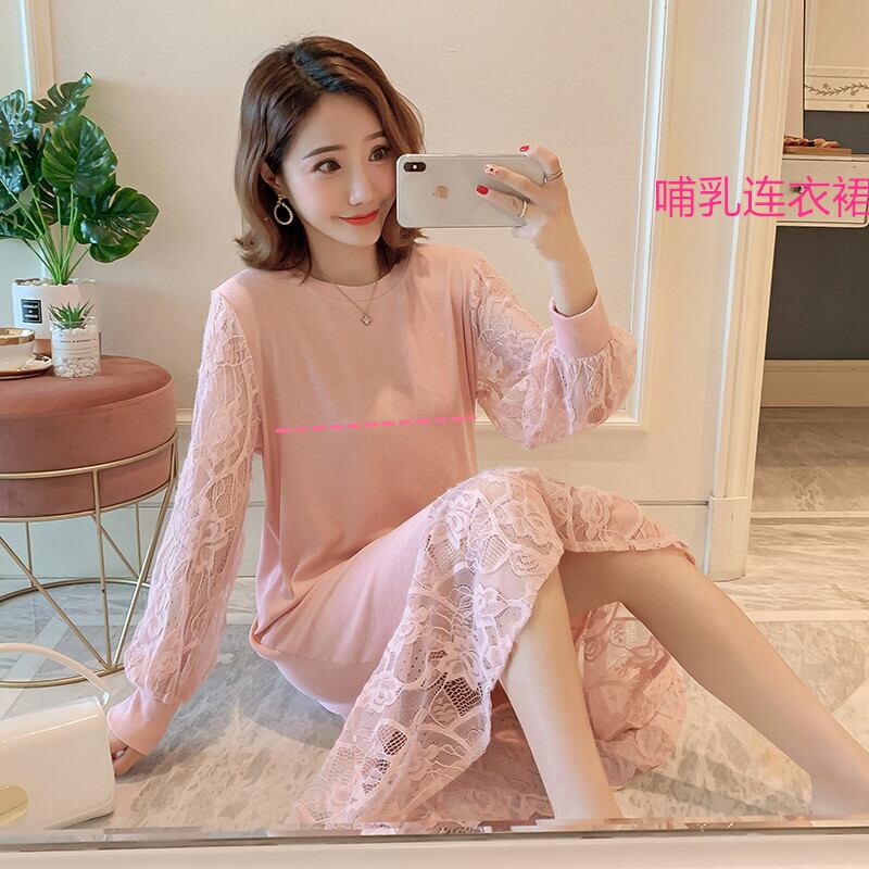 【新作】【送料無料】 マタニティウェア2019秋の新しいファッション妊娠中の授乳ドレス、レースステッチフィッシュテール授乳ドレス妊婦-アリババ オータム 秋物 expec217415092060