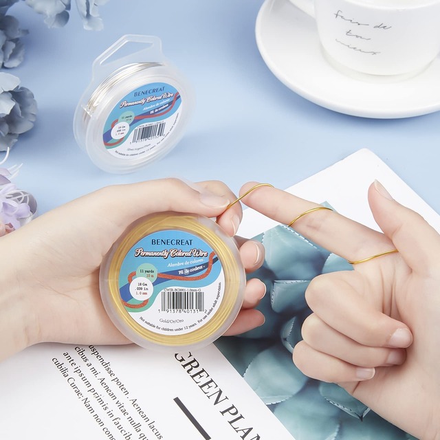 BENECREAT 2巻きセット線径1.0㎜アクセサリーワイヤー 光沢感 変色防止 クラフト銅線 ジュエリー作り 手芸素材 手作り ゴールド＆シルバー