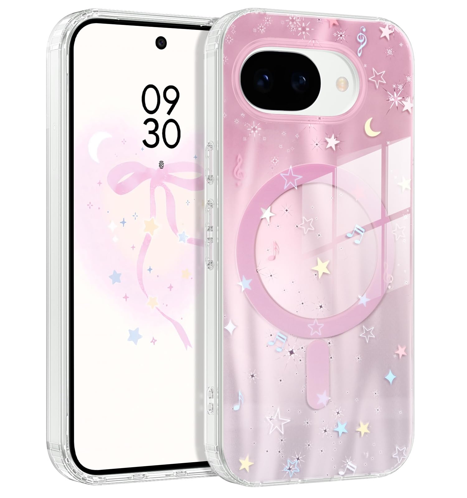 YINLAI Google Pixel 10a 対応 ケース カバー マグネット ピンク シルバー グラデーション ストラップホール付き