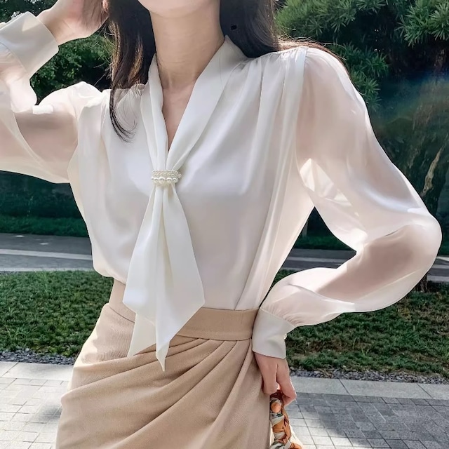 pearl point scarf blouse(2color)<t1674>