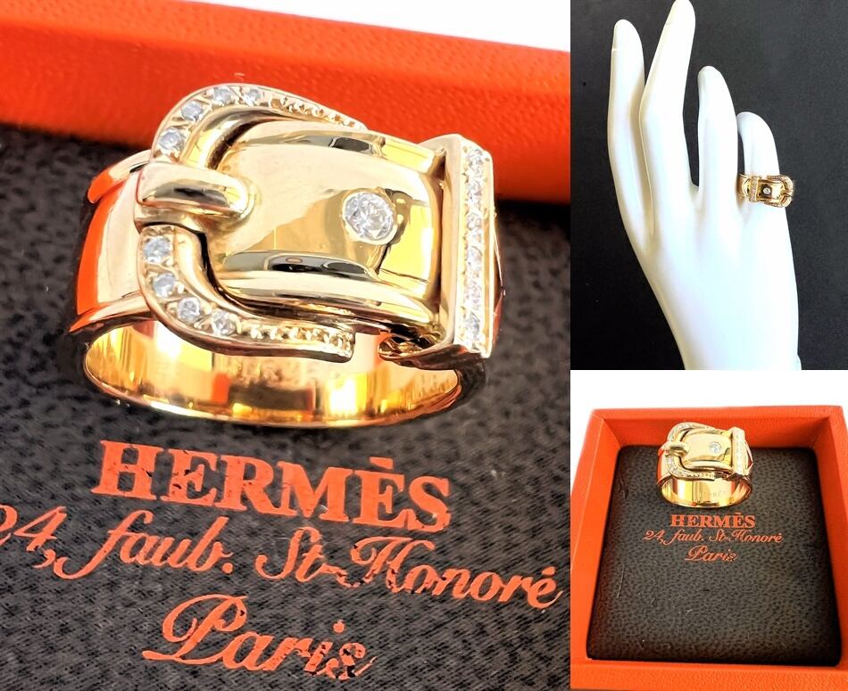 HERMES エルメス K18 YG ゴールド ブックルセリエ ダイヤモンド リング