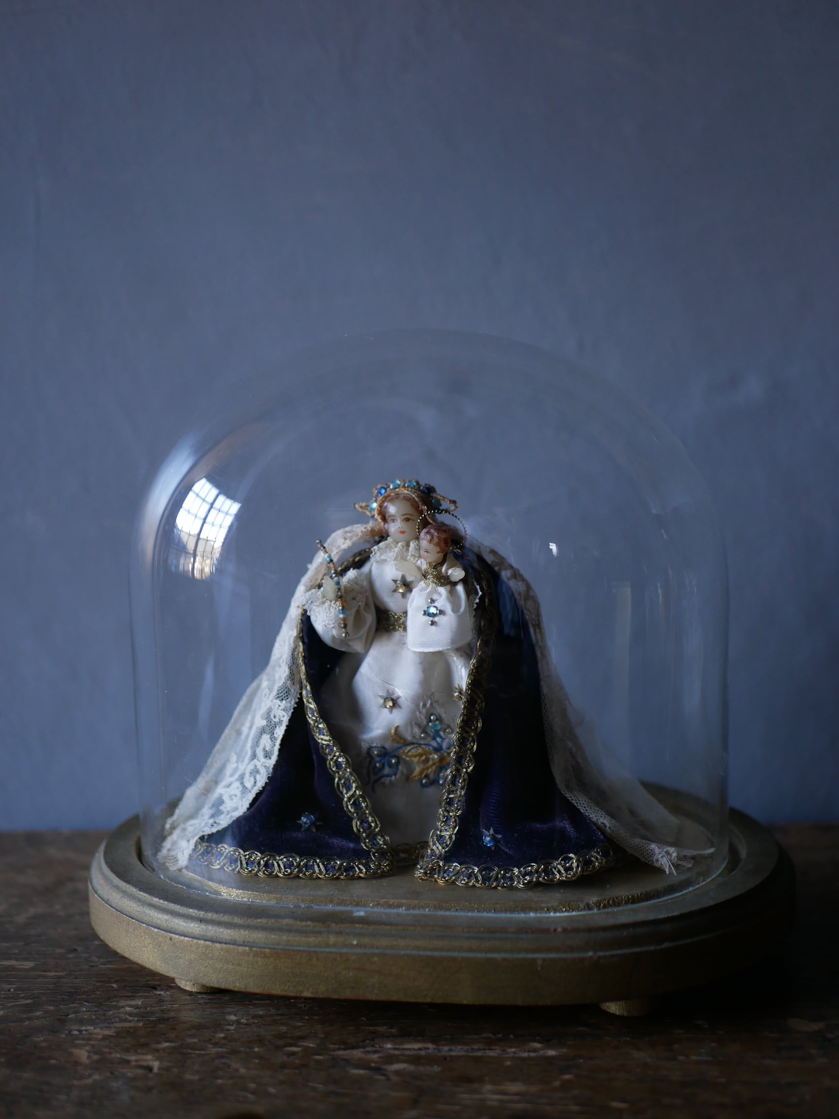 聖母マリア様とキリスト様 ガラスドーム フランスアンティーク-