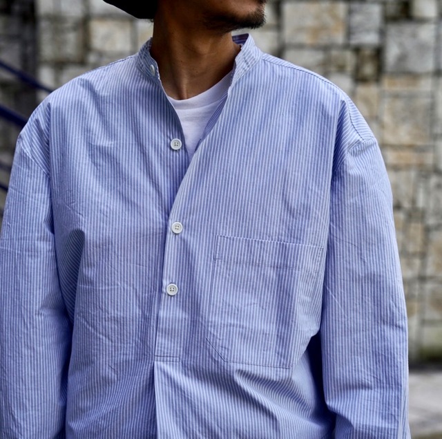 EVAN KINORI(エヴァン キノリ) / Popover Shirt Organic Cotton Stripe -light blue-