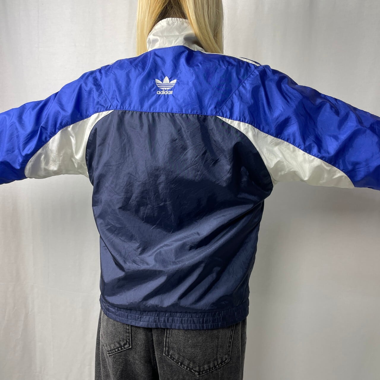 90s adidas ナイロン　トラックジャケット　青　白