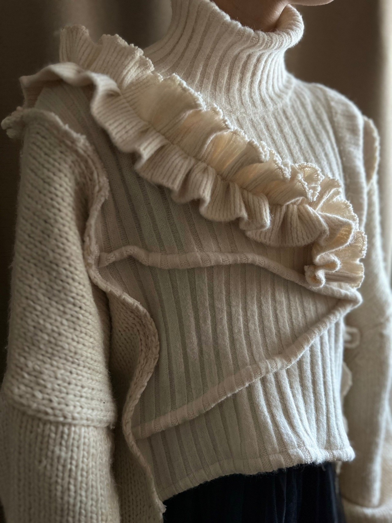 frill design volume sleeve remake knit-3779-12