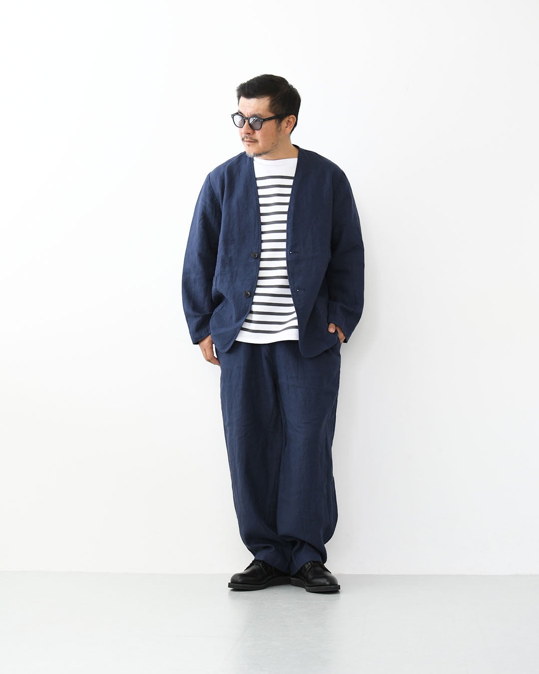 RINEN [リネン] 40/1リネン平織エアタンブラー ノーカラージャケット