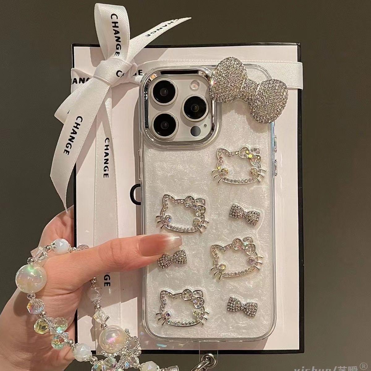 S44 ぴかぴか光るHelloKitty ワインレッドスマホケース 個性