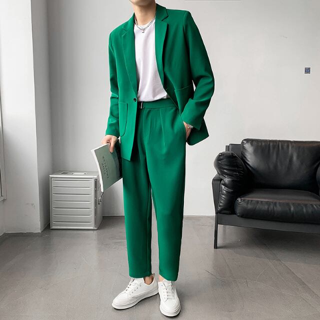 予約販売】メンズ セットアップ スーツ 無地 長袖 カジュアル