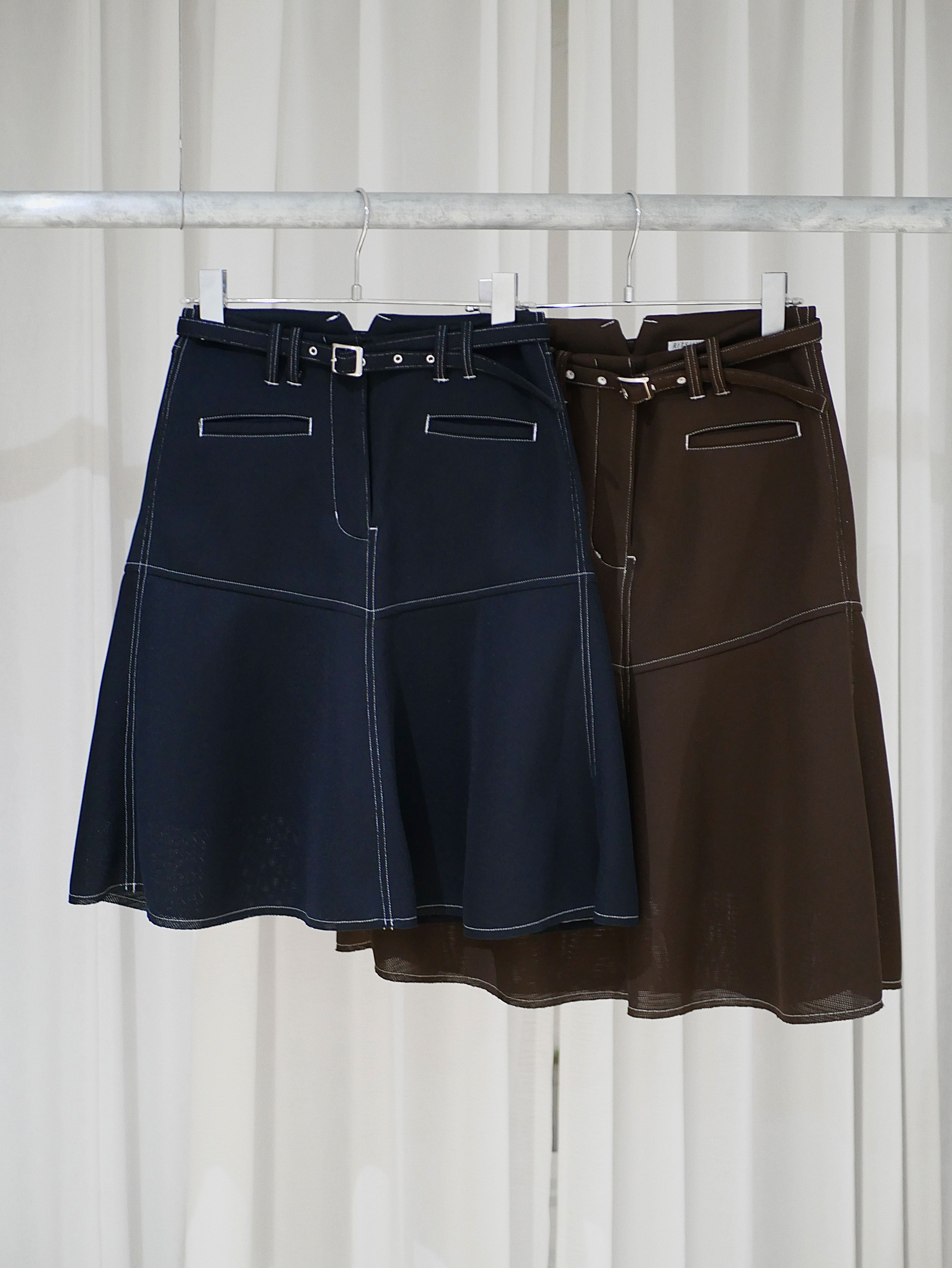 RITSUKO KARITA Air Mesh Flare Skirt〔plain〕（Nocturne navy