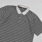 ゴルフ◆TOURSTAGE ツアーステージ ボーダー柄 半袖 ドライ ポロシャツ シャツ Mサイズ/ブラック×ホワイト/スポーツ