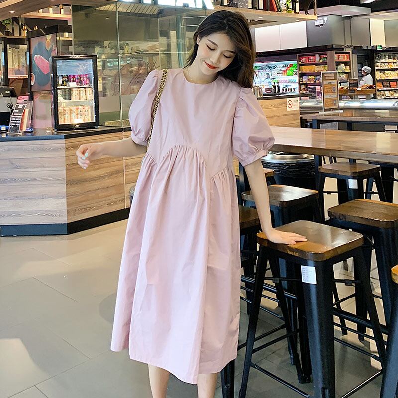 【新作】【送料無料】 マタニティウェア2020夏の新しい綿とリネンのステッチのルーズドレス、トレンディなマザーミドル丈で年齢を減らすマタニティドレス-アリババ コットン サマー 夏物 expec289858897371