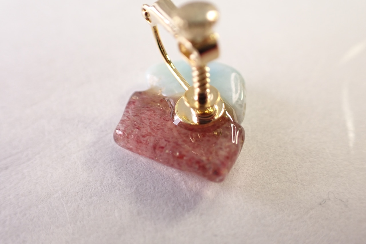 金継ぎイヤリング(ラリマー×ピンクエピドート)   [C2‐273]