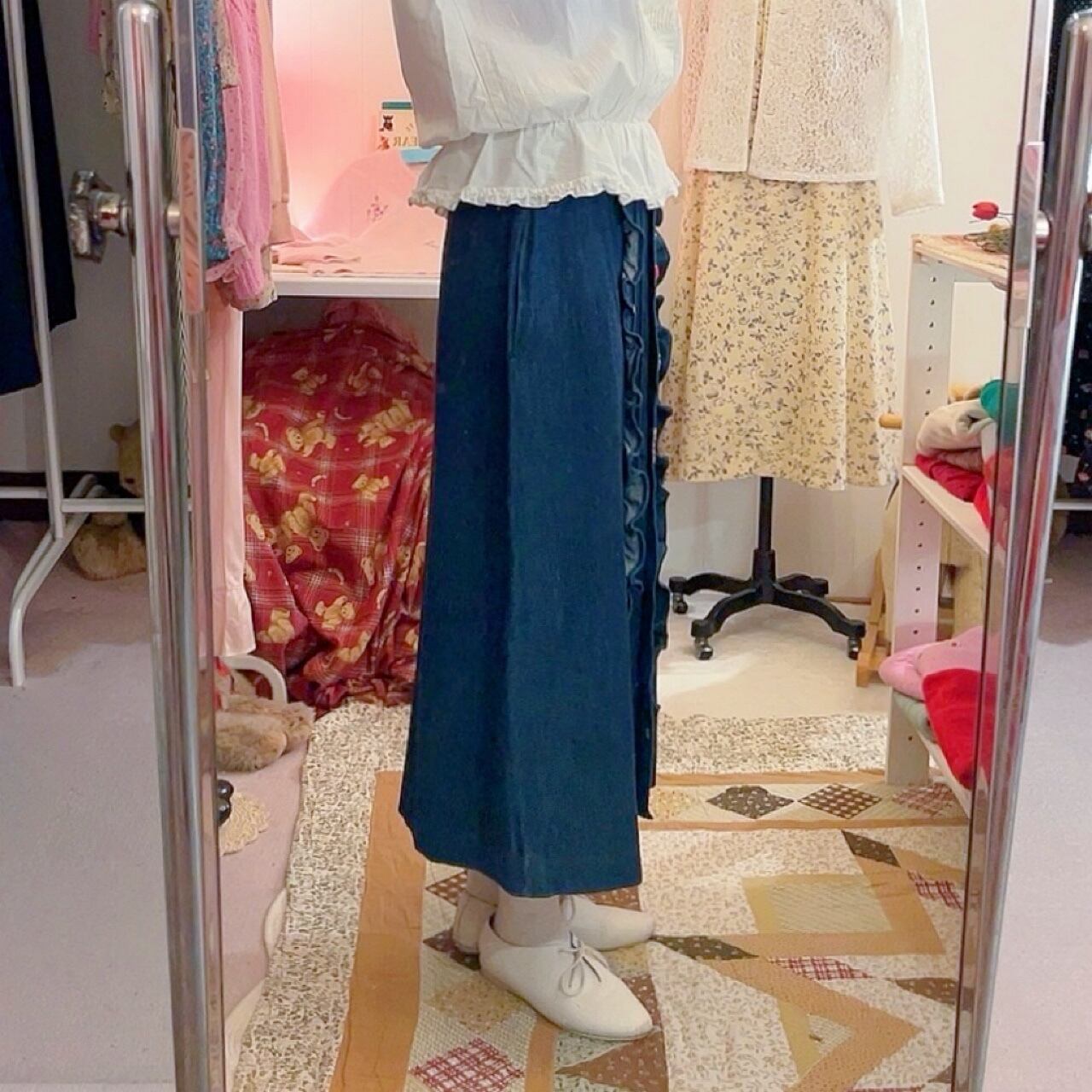 remake ✂︎ strawberry picking denim frill skirt