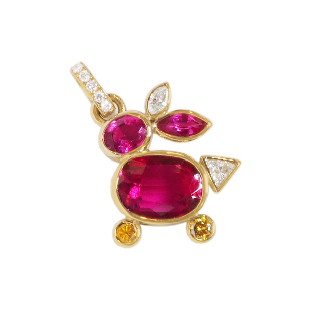 K18YG ruby diamond pendant top うさぎ