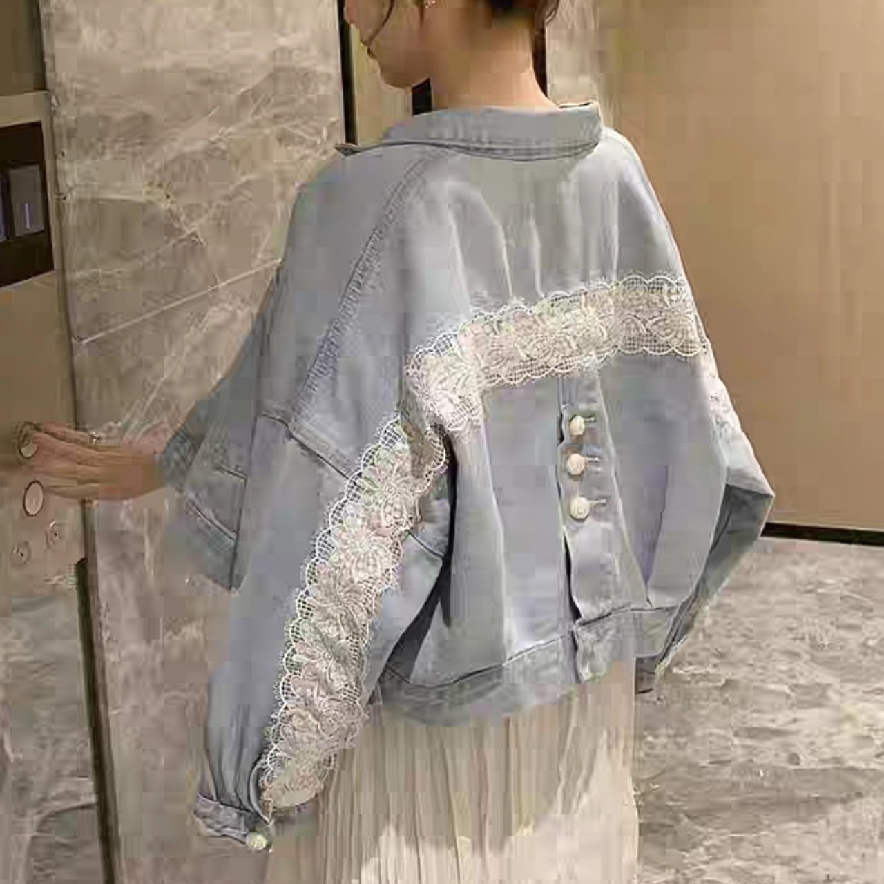 【S-XL】フェミニンレースデニムジャケット